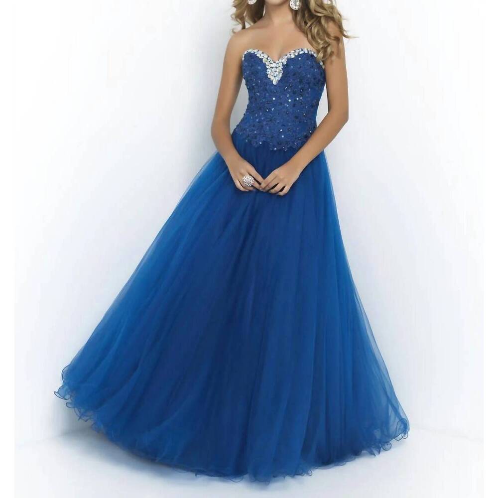 NEW BLUSH PROM beaded lace up back ball gown in navy